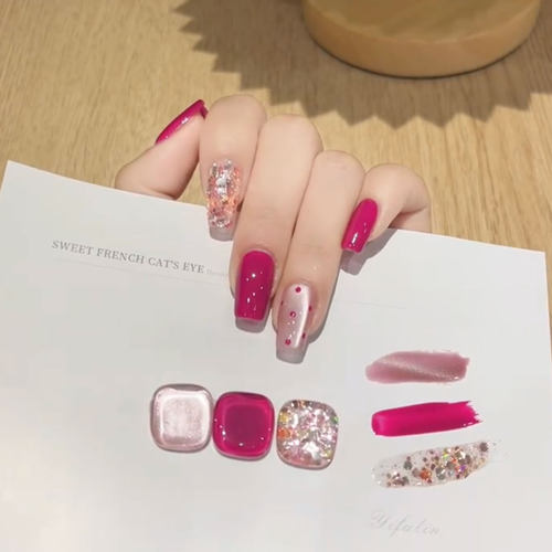 梅子色波点猫眼亮片纯手工穿戴甲