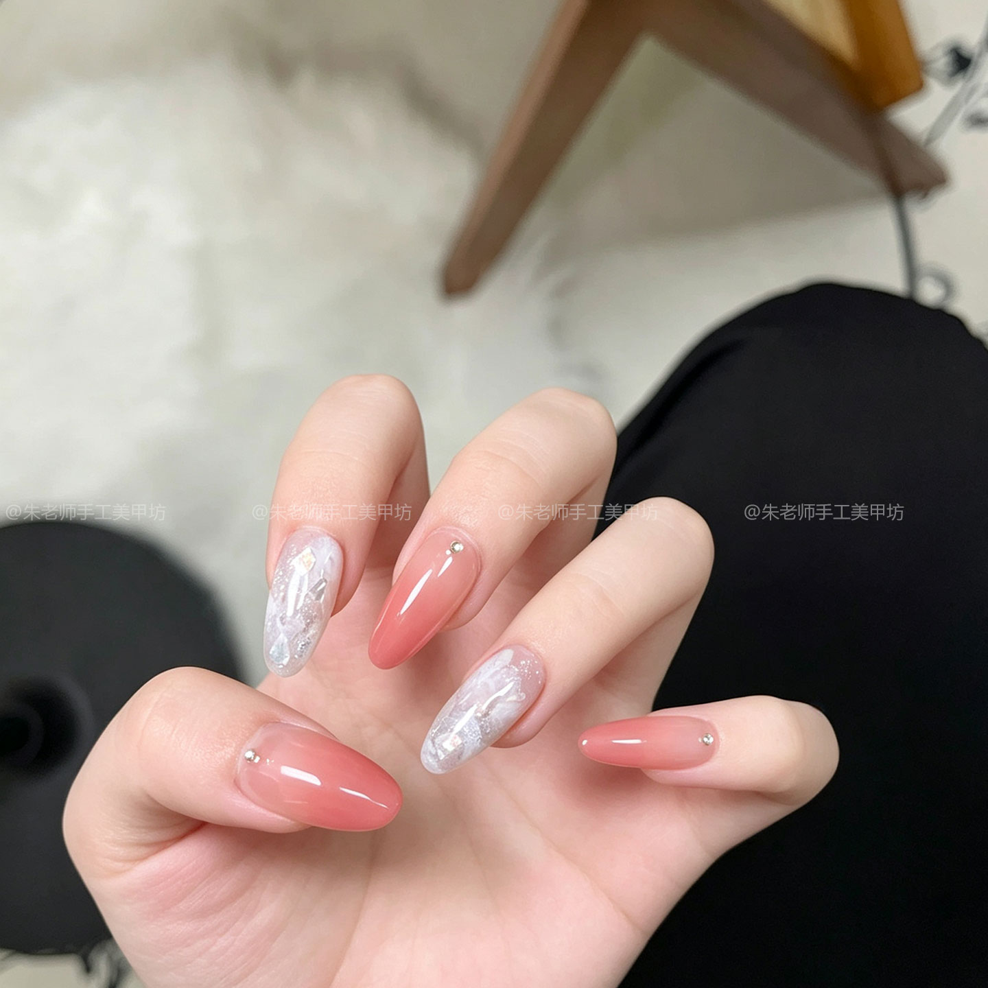 桃雾醋酸韩系裸色渐变手工穿戴甲