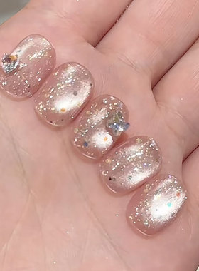 金风玉露粉嫩水光猫眼手工穿戴甲