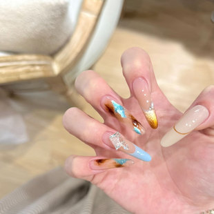 【秋意浓浓】秋冬薄荷冰美式琥珀茶棕晕染晕染猫眼美甲手工穿戴甲