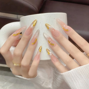 金色法式美甲新娘甲纯手工穿戴甲