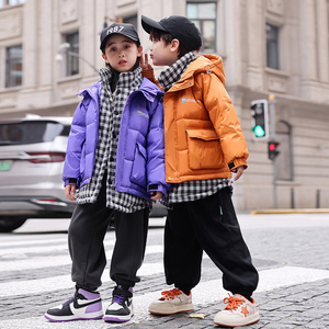 儿童羽绒服男童短款加厚冬季巴拉中大女童假两件羽绒外套2023新款
