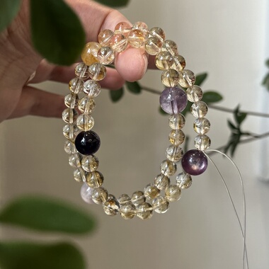 火土-天然水晶紫水晶黄水晶双圈手链五行喜火喜土生日礼物