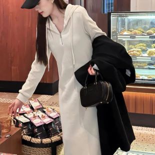 早秋韩系穿搭300斤潮 女2025年新款 初秋连帽特大码 卫衣连衣裙秋装
