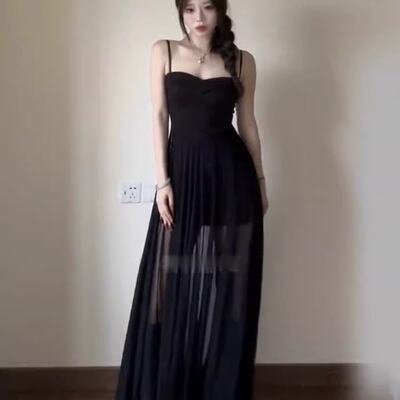 性感网纱拼接大码吊带连衣裙女