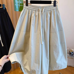 大码a字超宽大裤脚阔腿裤女2025新款宽松七分裤花苞裤裙裤子300斤