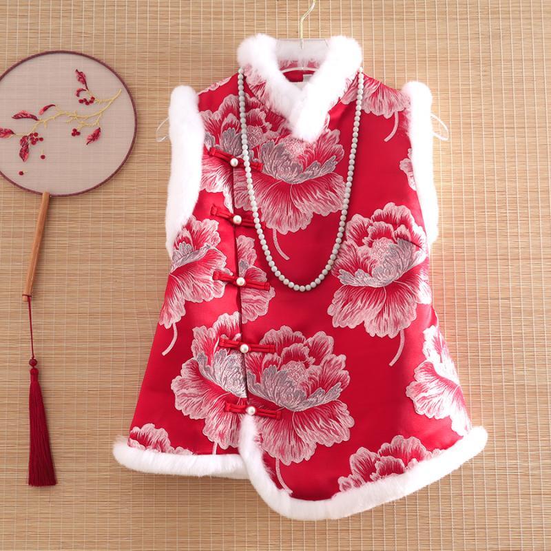 大码复古中国风改良旗袍加厚马甲