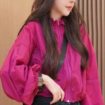 大码复古休闲短款防晒外套女立领