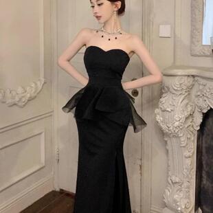 辣妹性感带胸垫抹胸连衣裙御姐大码 小众设计感鱼尾礼服长裙300斤