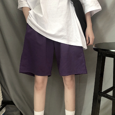 紫色运动裤短裤女休闲阔腿五分裤