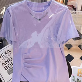 2025加大码 不规则短袖 T恤夏季 女设计感正肩宽松显瘦小众上衣300斤