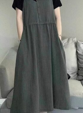 超大码假两件连衣裙女夏季收腰潮