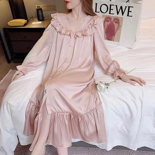 300斤睡衣甜美荷叶边家居服胖mm 宫廷风睡裙复古长袖 加肥大码 法式