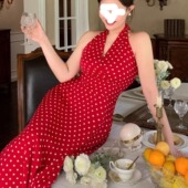 2025夏季 高级感气质遮肚港风复古挂脖气质波点连衣裙 女装 新款 大码