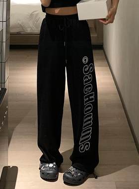 特大码字母休闲裤ins潮流春秋女