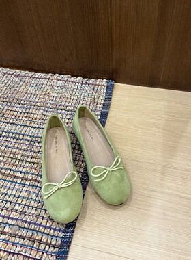 TLE MIKELIN法式芭蕾舞鞋女绒面蝴蝶结浅口平底单鞋舒适奶奶鞋女