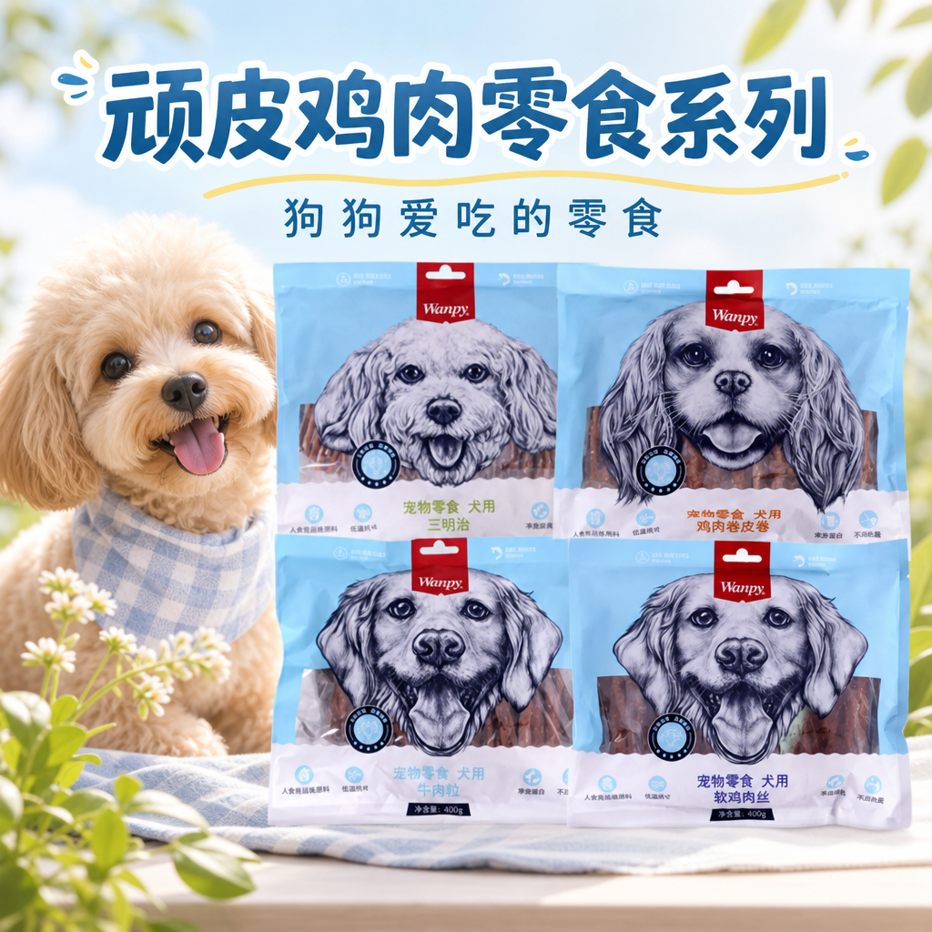 顽皮狗零食犬用肉干软鸡肉丝三明治鸡肉哑铃牛皮卷牛肉棒400g袋装