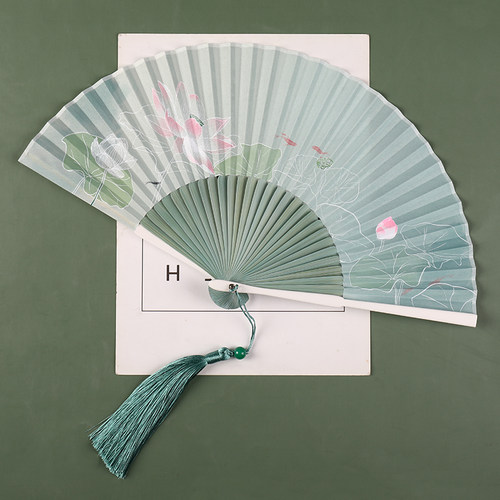 汴艺堂夏季折扇女便携荷花扇子
