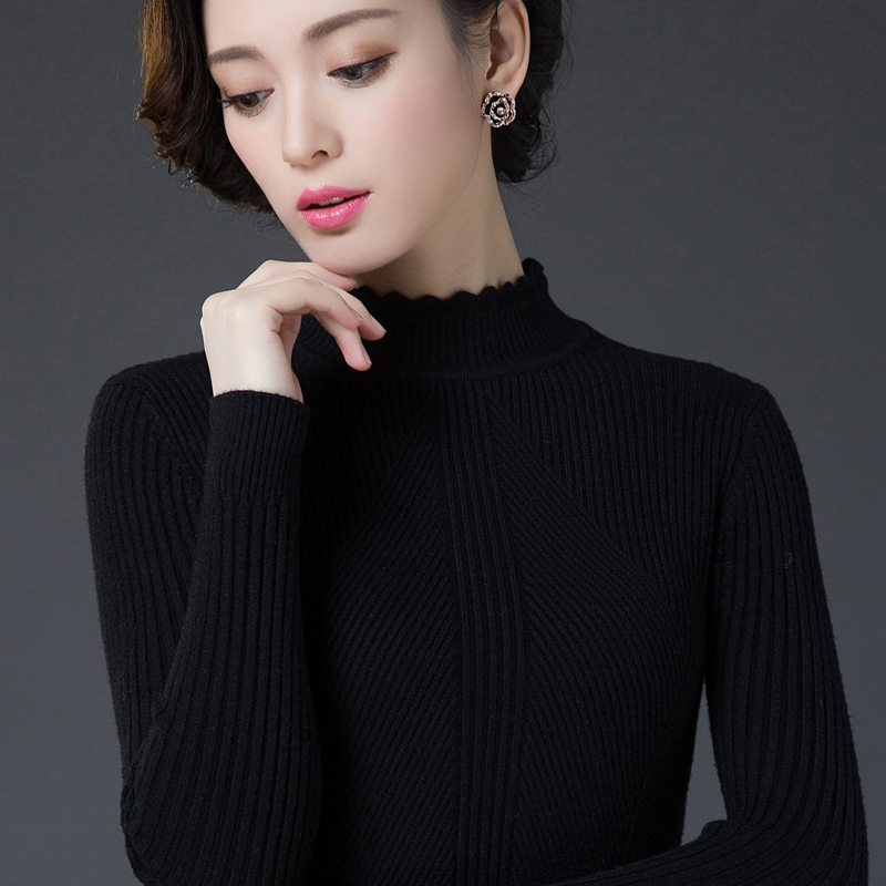Winter new Korean half high neck sweater womens Pullover slim thickening cashmere sweater tight bottomed sweater