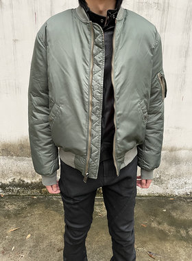 AQUADEVIDA 复古飞行员MA1夹克军绿色羽绒服bomber外套男秋冬加厚