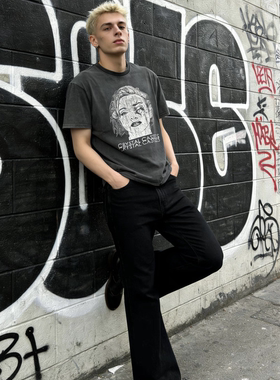 AQUADEVIDA 做旧水洗NewVintage圆领短袖破坏小丑印花t恤