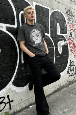 做旧水洗破坏小丑印花T恤