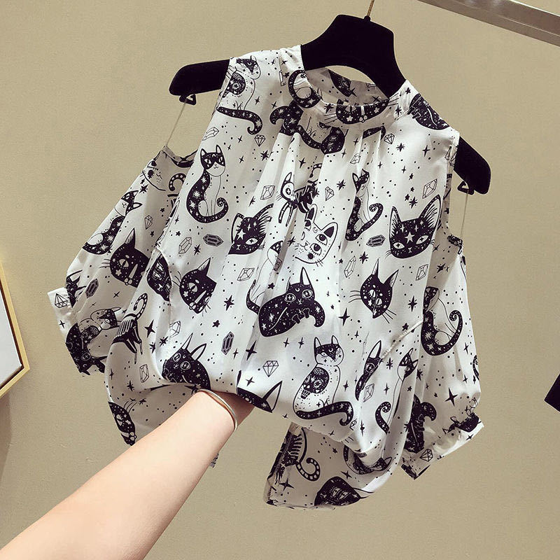 品牌折扣店正品女装专柜外贸碎花雪纺衫短袖百搭宽松小衫遮肚上衣