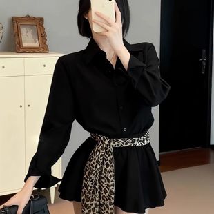 短裙女复古单排扣咖色裙子 美拉德系豹纹腰带收腰衬衫 春秋季 新款