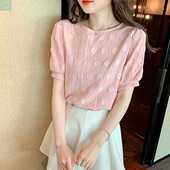新款 甜美清新森女风花朵泡泡袖 衬衫 2025夏季 宽松显瘦短袖 圆领上衣
