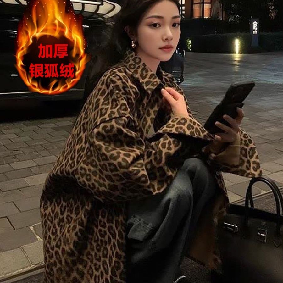 复古豹纹纯棉外套女2025秋冬季新款休闲宽松长袖衬衫韩版加绒上衣