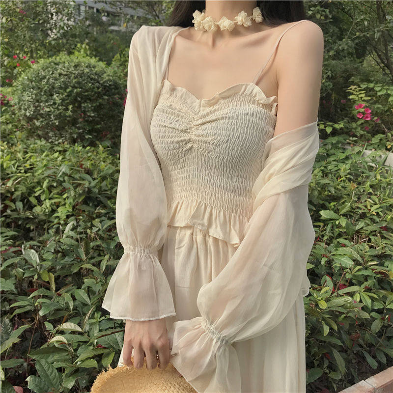 搭配吊带裙子防嗮衣女夏季薄款大码胖mm宽松披肩雪纺开衫外搭上衣