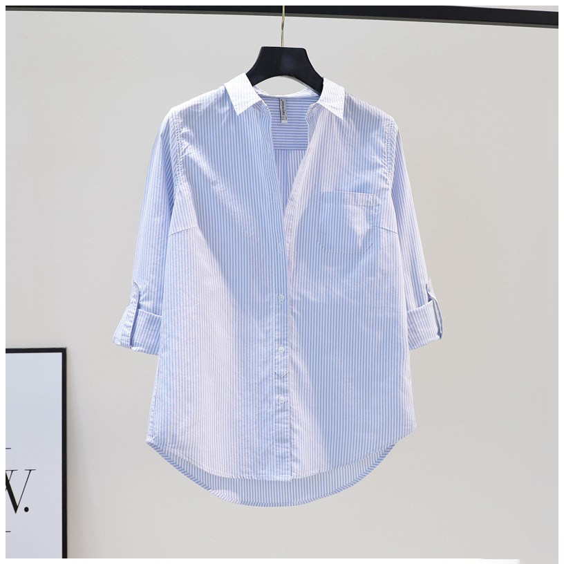 品牌折扣店正品女装专柜特价竖条纹简约衬衫宽松休闲时尚长袖上衣