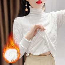 品牌折扣女装专柜撤柜外贸高档洋气网纱小衫半高领蕾丝打底衫上衣