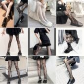 烫钻袜渔网袜欧美性感丝袜网眼袜连裤 袜镂空月亮蝴蝶结黑白网袜