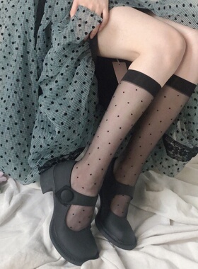 夏天薄小圆点JK小腿袜网红同款波点中筒袜女ins潮  点点白色黑丝