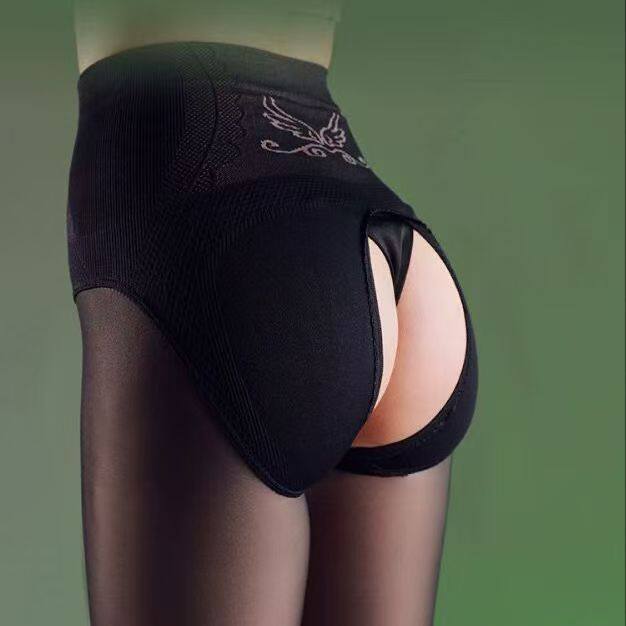 黑丝水光袜光腿开裆连裤袜女加绒丝袜秋冬黑透肤花仙子