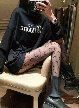 黑色月亮丝袜女ins潮薄款打底袜防勾丝网红秋冬款性感渔网连裤袜