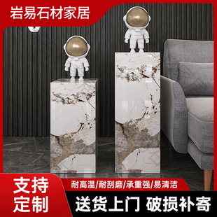 大理石石柱雕塑擺臺客廳玄關(guān)酒店展廳擺件工藝品裝 飾巖板底座現(xiàn)代