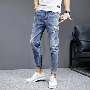 春夏季潮男青少年牛仔裤修身弹力休闲小脚九分牛仔裤男K322-P50图片