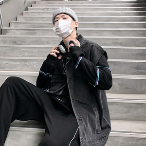 21港风秋季新款牛仔马甲男宽松痞帅个性ins潮流复古大口袋M03图片