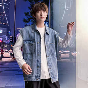 21港风春季新款牛仔马甲男宽松痞帅个性ins潮流复古大口袋M03-P48图片