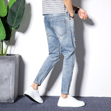 2021新款夏装破洞牛仔裤潮男九分裤韩版休闲乞丐裤子男K105-P45，男装牛仔裤，星座1006