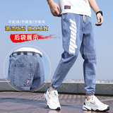 牛仔裤男宽松2021潮牌工装韩版潮流休闲束脚哈伦长裤男K2313-P45，男装牛仔裤，星座1006