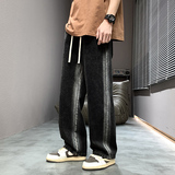春季复古牛仔拼色休闲裤男女ins宽松港风直筒阔腿长裤BK115-P40，商品下架区，星座1006
