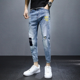 21牛仔裤男修身潮牌休闲九分裤子韩版潮流春季弹力小脚K3301-P55，男装牛仔裤，星座1006