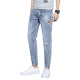 21春季男士牛仔裤韩版修身小脚破洞九分裤百搭裤男裤子K890-P42，男装牛仔裤，星座1006