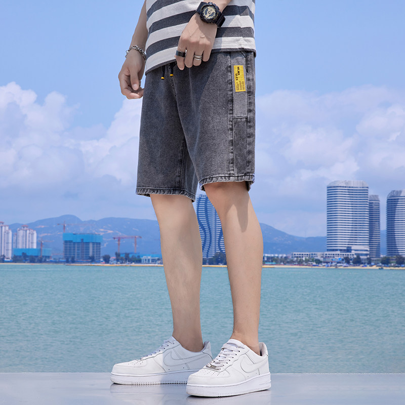 牛仔短裤男夏季港风宽松直筒休闲五分裤潮流帅气百搭,男装牛仔裤,星座1006