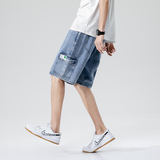 2021春季牛仔短裤工装多口袋五分裤潮流港风韩版男中裤，男装牛仔裤，星座1006