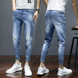 2021韩版春季牛仔裤男破洞弹力修身小脚休闲裤子男K3302-P55，男装牛仔裤，星座1006