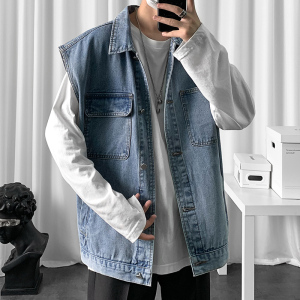 21港风春季新款牛仔马甲男宽松痞帅个性ins潮流复古大口袋M03-P48图片